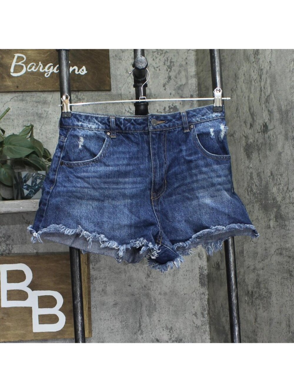And Now This Frayed Distressed High Rise Denim Jean Shorts Medium Blue 29